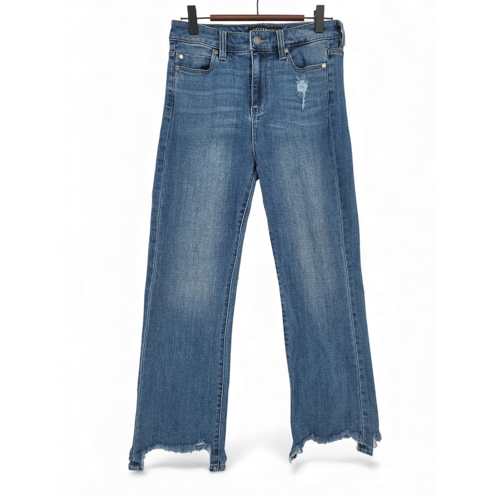 Liverpool High Rise Wide Leg Jeans 2 26 Raw Hem Stretch Denim‎ Distressed EUC